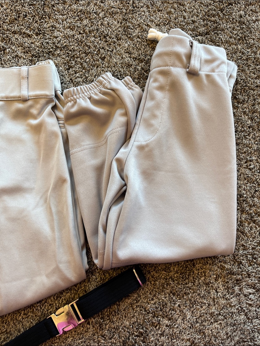 Kids Neutral gray baseball Pants with black belt - Picture 5 of 14